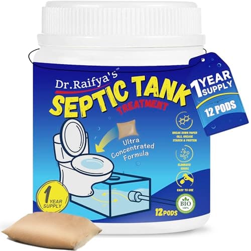 Dr.Raifya's Septic Tank Treatment Pods - 12 Pcs for 1-Year Supply | Beneficial Bacteria & Enzymes Formula Ultra Concentrated for Clog Prevention &
