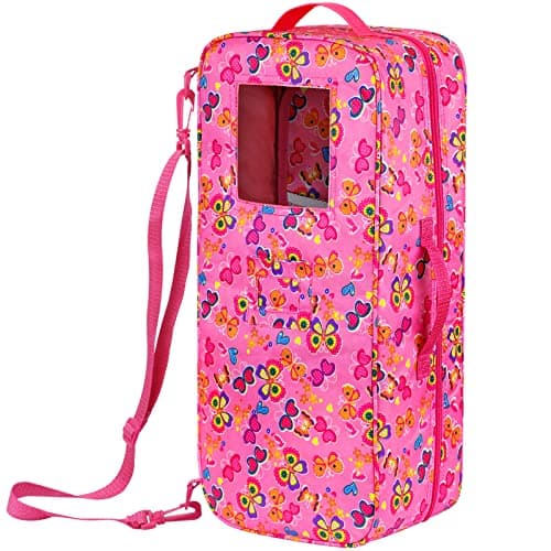 ZITA ELEMENT 18 Inch Girl Dolls Multi-Pocket Doll Travel Carrier Bag | Standing Doll Display for Outdoor Travel; Fits 18in Dolls, Portable Design for