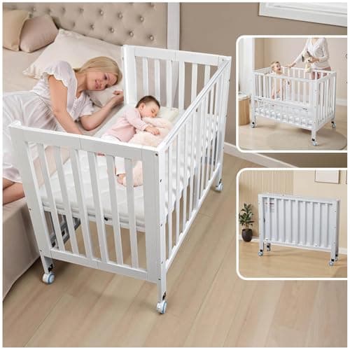 Flwrgirl Foldable Baby Bassinets Bedside Sleeper,4-in-1 Baby Crib | Foldable and Portable,38"x24" Mattress Included,5 Adjustable Heights,Bedside