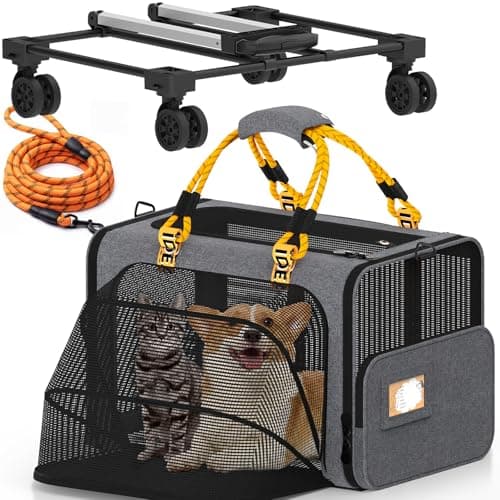 PAWZIDEA Expandable Large Pet Carrier with Wheels, 24x16x16 in Rolling Cat Carrier for 2–4 Cats up 55lb, Soft-Sided Collapsible Small Medium Dog