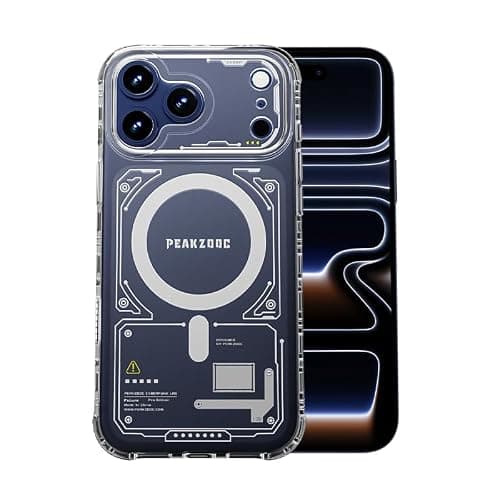 Case for iPhone 17 Pro with MagSafe, Semi-Translucent White | Mecha tech line design, N52 magnetic hold, air-cushion drop protection, raised camera