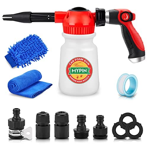 MYPIN New Rotary Dial 16 in 1 Car Wash Foam Gun, Foam Cannon with Nozzles | Adjustable Hose Wash Sprayer with 2.5-6 Bars Foam Blaster, Wash Mitten