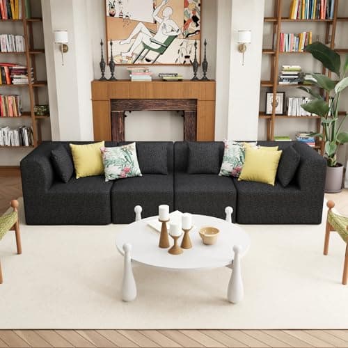 4 Seater Sofa - 120" Convertible Sectional Couch Comfy Cloud Sofa for Living Room Modular Sofa Pholstered Combination Facing Sofa Ideal for Apartments