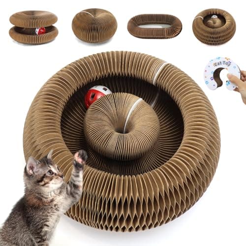 Magic Organ Cat Scratcher Cardboard, Foldable Scratching Board, Interactive Cat Toy with Bell Ball for Indoor Cats(Agate Green)