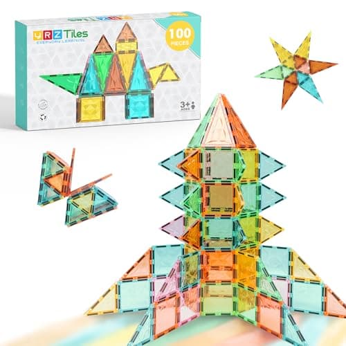 100-Piece Magnetic Tiles, STEM Building Blocks Construction Set | Encourages creativity, imaginative play, and early learning through hands-on