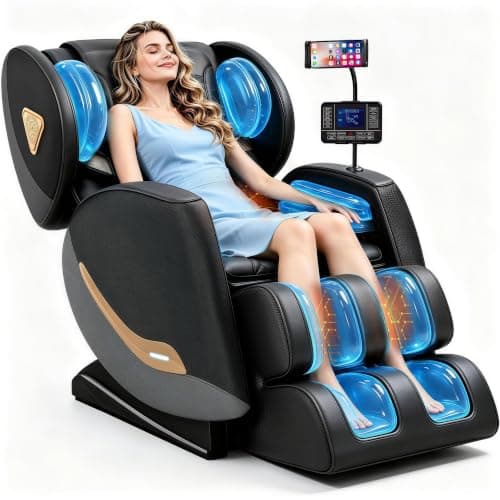 Massage Chair Full Body, Zero Gravity Massage Chair with 10 Fix Rollers, Massage Chairs Recliner with Heating, Airbags, Foot and Calf Massage, Auto