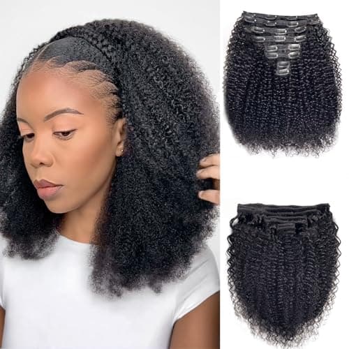 Curly Clip in Hair Extensions,Real Human Hair Afro Kinky Curly Clip in Hair Extensions for Women,Remy Human Curly Clip ins Human Hair 8 Pcs with 20