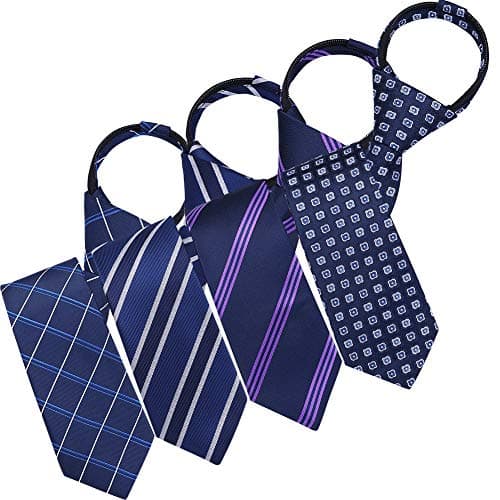 AUSKY Pre-tied Adjustable Zipper Skinny necktie,2.35inch Clip on Slim Ties for men or boys (1 Pack & 4 Packs for option)