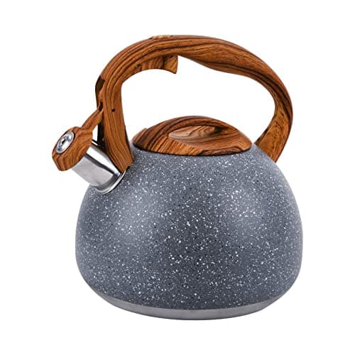 Tea Kettle, 3.2 Quart Whistling Tea Kettle Stovetop, Tea Pots for Stove Top Food Grade Stainless Steel with Wood Pattern Handle, Grey Teapot Gray