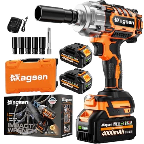 1500N.m Impact Wrench, 1/2" High Torque 1107ft-lbs Cordless Impact Gun with 2 x 4.0Ah Battery, 21V Power Impact Driver with 5 Sockets,LED