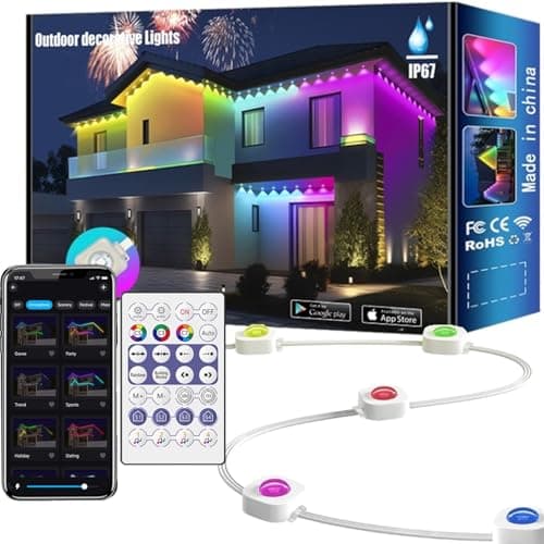 Permanent Outdoor Lights Smart APP Remote, RGB+IC Smart Eaves Lights IP67 Waterproof, Year-Round House Roof Outdoor Lighting for Halloween Christmas