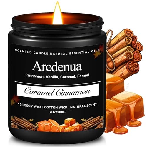 Fall Candles, Caramel Cinnamon Scented, Autumn Seasonal Candle | 7 oz Soy Candles for Home Scented, Thanksgiving Halloween Holiday Gift for Home, 50