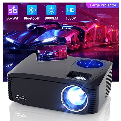 Native 1080P 5G WiFi Bluetooth Projector, AILESSOM 20000LM 450" Display Support 4K Movie Projector, High Brightness for Home Theater and Business,