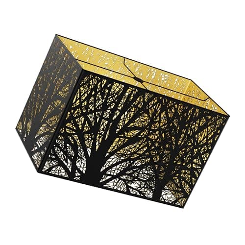 (8"+14") Top × (8"+14") Bottom × 9" High Large Rectangular Etched Lampshade | Black & Gold Forest Lamp Shade Fits For Table Lamps Floor Lamps