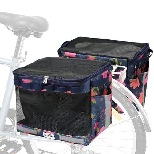 2 Pack Bike Basket for Women, 20L Bicycle Rear Rack Pannier, Foldable Breathable Grocery Bag with Reflective Strip for Commuting Shopping