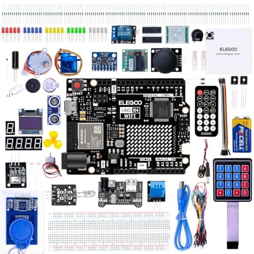 ELEGOO UNO R4 WiFi Super Starter Kit Compatible with Arduino for Beginners | 48MHz Processor, 200+ Premium Components, STEM, Electronics Coding Kit,