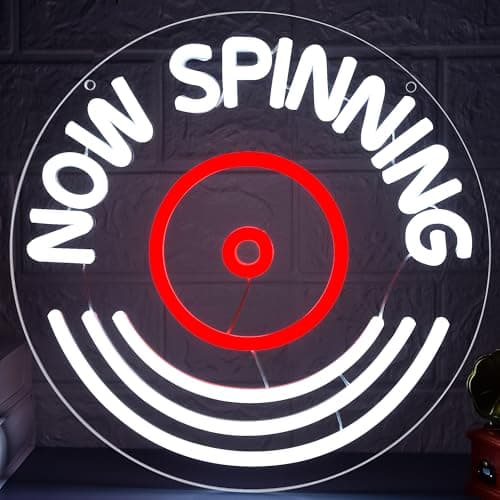 Now Spinning Neon Sign for Wall Decor Music Neon Light for Man Cave | Dimmable LED Neon,Musician Birthday Gifts,Led 5V USB Powered,Record Studio,Music