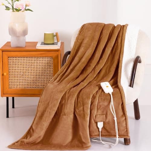 Templewet Heated Blanket Throw 50" x 60",Soft Electric Blanket,Brown | Timer Settings,Auto Off,Soft Sherpa Heated Throw Blanket,Machine Washable,Fast