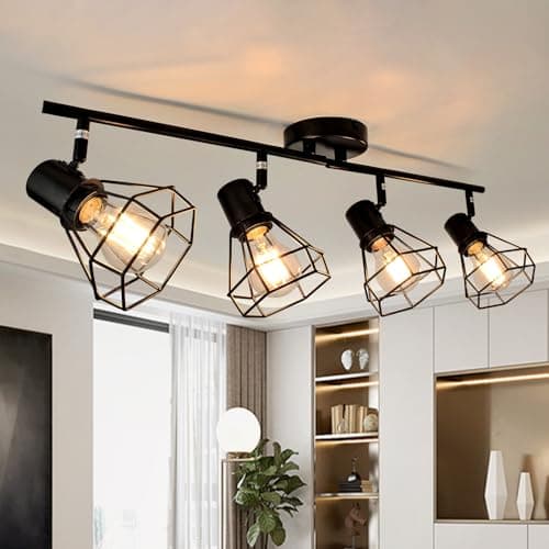 HiBay 4-Light Track Lighting Farmhouse, Directional Ceiling Light Fixtures | Black Industrial Flush Mount Spotlight for Kitchen, Dining Room, Bedroom,