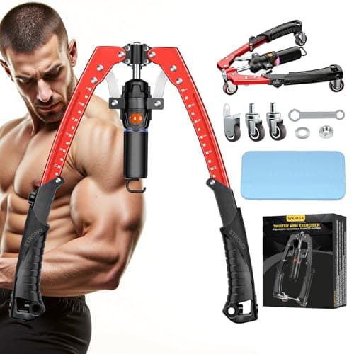 Twister Arm Trainer, 3 in 1 Hydraulic Power Chest Workout Equipment with Ab Roller Wheels and Hooks, Adjustable 22-440lbs Arm Trainer for Men Women,