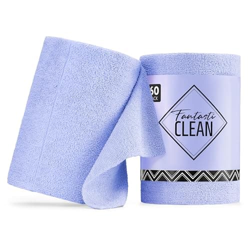 Fantasticlean Microfiber Cleaning Cloth Roll, 60 Pack, 8 x 8, Light Purple | Tear Away Microfiber Towel Roll, Reusable Paper Towels, Rags for Kitchen,