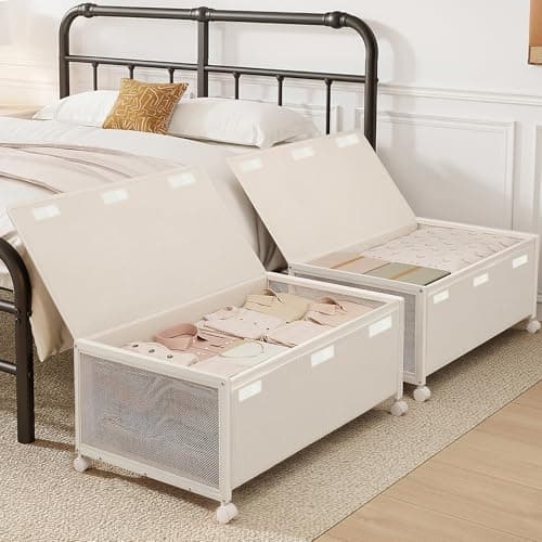 Fokyfok 2Pack Under Bed Storage Containers,12 inch Height,31 inch Long | Under Bed Shoe Storage,Underbed Storage with Wheels,Large Rolling under bed