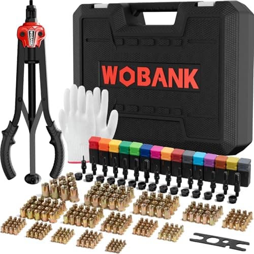 Rivet Nut Tool, 16" Heavy Duty Rivnut Tool Kit with 15PCS Metric/SAE Mandrels, 290PCS Rivet Nuts, Wrench, Gloves and Carrying Case, Auto Release Nut