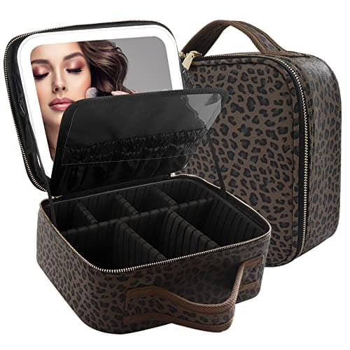 MOMIRA Makeup Bag with Mirror and Light Travel Makeup Train Case Cosmetic Bag Organizer Portable Artist Storage Bag with Adjustable Dividers Makeup