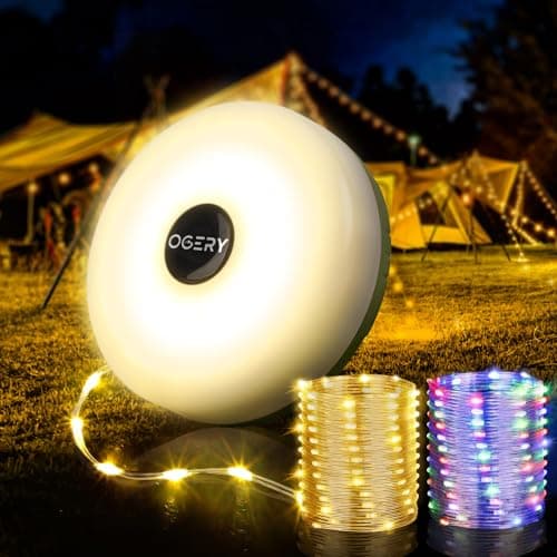 OGERY Camping String Lights, 4 in 1 Quick Storage 32.8FT Rechargeable Tent Lights String with 8 Lighting Modes, Hanging Waterproof Portable LED Lamp
