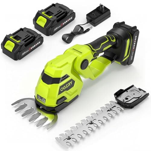 OGERY 21V Cordless Hedge Trimmer & Grass Shears, 2-in-1 Powerful Dual Batteries Electric Bush Trimmer with 8.9” Hedge Blade & 5.1” Grass Trimmer,
