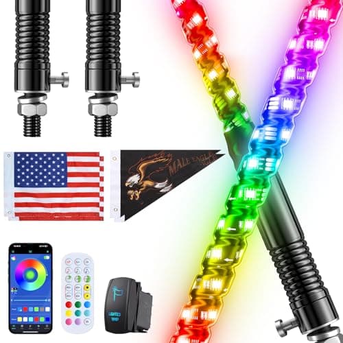 Ehaho 2PCS 6FT Whip Lights w/Spring Base, RGB Chasing, APP & Remote Control | IP67 LED Whip Lights for Side by Side with 366+ Light Modes, Music Sync,