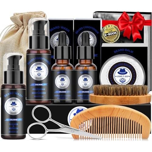XIKEZAN Beard Kit for Men Grooming & Care w/Cologne-Soften,Soothe Beard | Beard Care & Trimming Gift Set Birthday Valentines Gifts for Mens Him Dad