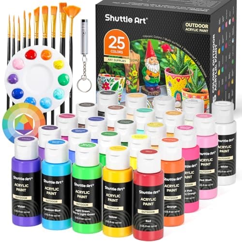 Shuttle Art 25 Colors Outdoor Acrylic Paint Set, 2oz/60ml Waterproof Acrylic Paint with 10 Brushes 1 Palette, Rich Pigmented Paints for Artists,