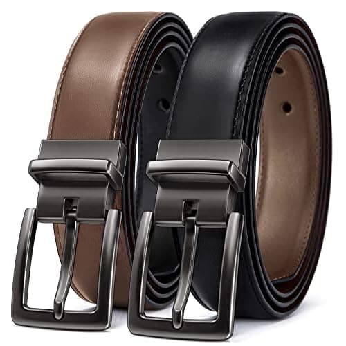 BULLIANT Men's Reversible Leather Belt Trimmable 1.25"-2 IN 1-Gift Boxed | Minimalist Travel Belt | Tailored Size | Versatile Dress Casual Belt