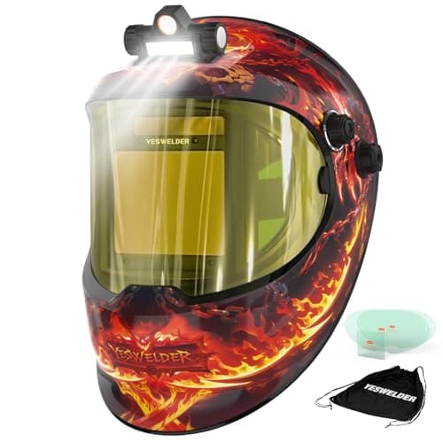 YESWELDER Auto Darkening Welding Helmet with LED, 180° View, LYG-Q800D-FS | Wide shade control for WELD/CUT/GRIND, 1/1/1/1 True Color, 1/30000s