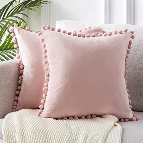 Top Finel Blush Pink 26x26 Euro Pillow Shams Set of 2 Decorative Throw Pillow Covers for Bed, Soft Velvet Couch Pillow Covers with for Bedroom, Spring