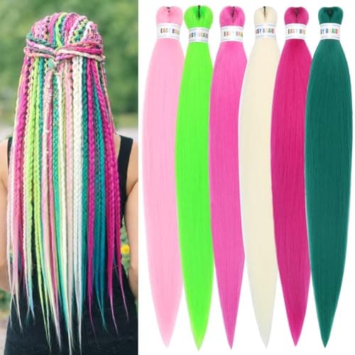 Colorful Braiding Hair Pre Stretched 26inch Colored Hair Extensions for Braids 6pcs Hot Water Setting Knotless Synthetic Braiding Hair Prestretched