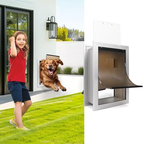 Heavy Duty Large Dog Door for Wall Aluminum Profile Doggie Door for Interior Exterior Doggy Door Telescoping Tunnel with Magnetic for Extreme Weather