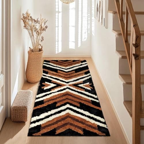 Tyrot Black Boho Long Bathroom Rugs Runner Non Slip Washable Western Aztec Bath Mats Rugs for Bathroom Hallway Plush Soft Absorbent Farmhouse Carpet