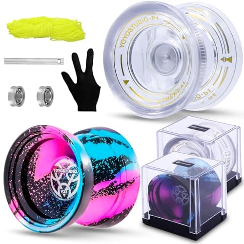 YOYOSTUDIO Pack of 2 Yoyos, Professional Metal Trick Yoyo for Kids & Adults | Responsive & Unresponsive Yoyo for Kids 8-12 and Beginner with Extra 2