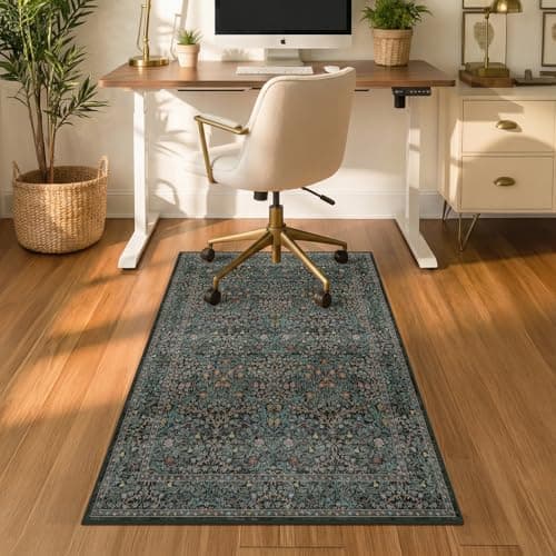 JTJ Office Chair Mat for Hardwood & Tile Floors, Vintage Floral Under Desk Rug, Non-Slip Low-Pile Floor Protector for Rolling Office Chair, Machine