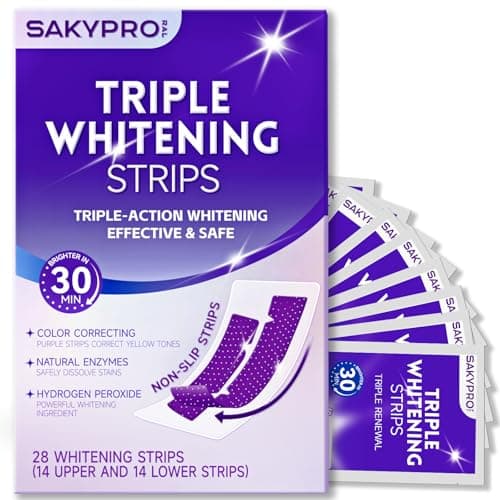 SAKYPRORAL Purple Whitening Strips, Long-Lasting Results, Enamel Safe & Low-Sensitivity, Professional Teeth Whitening Strips with Non-Slip Dry Strip