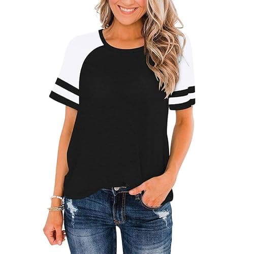 Women's V-neck baseball shirt short sleeve patch baseball print jumpshirt t-shirt
