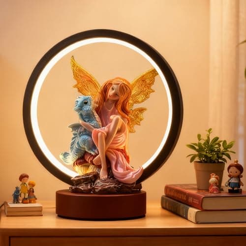 Fairy Dragon Statue 6.15 inch LED Circle Lamp for Fairy Gifts | Fairy Light Fairy Lovers Gifts for Girl Women Fantasy Figurine Home Bedroom Bookshelf