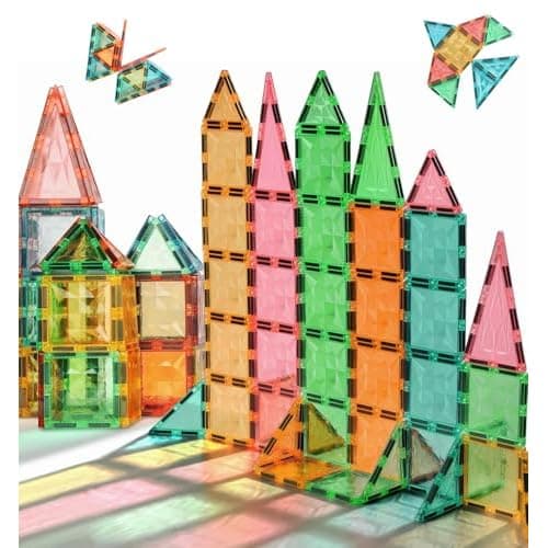 60-Piece Magnetic Tiles, STEM Building Blocks Construction Set | Encourages creativity, imaginative play, and early learning through hands-on