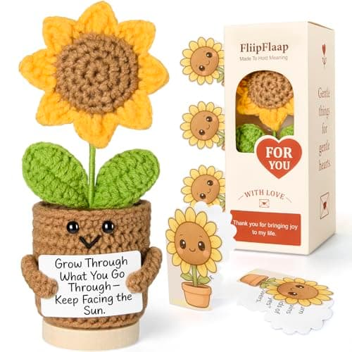 Funny Crochet Sunflower Gift with 30 Sassy Affirmation Cards – Self Care, Desk Decor, Positive Motivation or Stress Relief Gift for Friends &