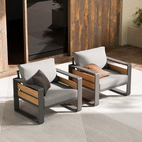 ZANDOR Aluminum Outdoor Patio Furniture - 2 Pcs Armchair, All-Weather Metal Modern Outside Furniture with Washable Thick Cushion for