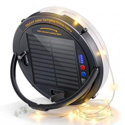 OGERY Solar Camping String Lights, 5400mAh/ 49.2FT/ 11 Modes Rechargeable Camping Lights Outdoor/Indoor, 4-in-1 Quick Storage Fairy Tent Lights