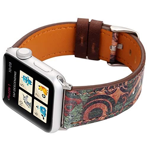 for Apple Watch Band 49mm 46mm 45mm 44mm 42mm 41mm 40mm 38mm, [Coloured Drawing Pattern] Retro Leather Watch Strap Replacement Wristband for iWatch