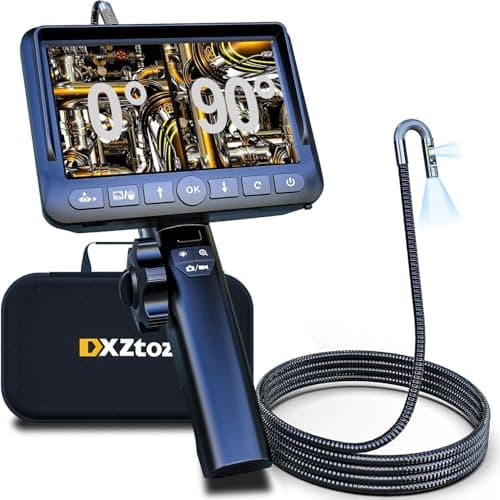 Dual-Lens Articulating Borescope for Industrial Automotive Engine Mechanic Inspection, 2-Way 220° Snake Camera with Light, 5.0" IPS HD Screen, 32GB,